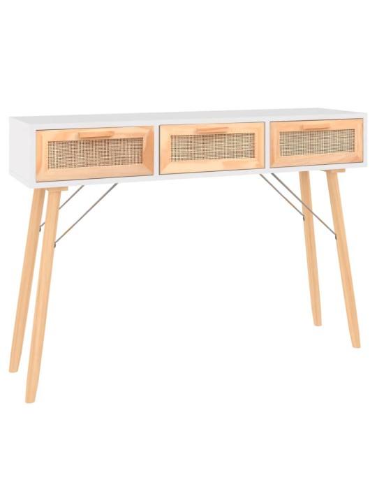 Konsolinis staliukas, baltas, 105x30x75cm, pušis ir ratanas