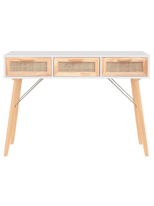 Konsolinis staliukas, baltas, 105x30x75cm, pušis ir ratanas