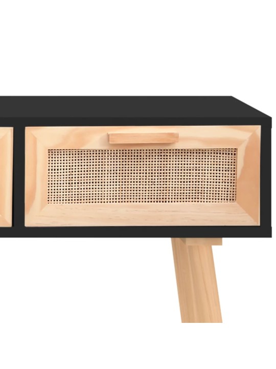 Konsolinis staliukas, juodas, 105x30x75cm, pušis ir ratanas