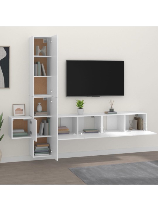 Televizoriaus spintelių komplektas, 5 dalių, baltas, mediena