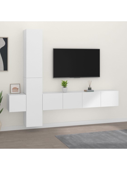 Televizoriaus spintelių komplektas, 5 dalių, baltas, mediena
