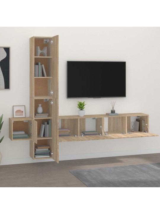 Televizoriaus spintelių komplektas, 5 dalių, ąžuolo, mediena