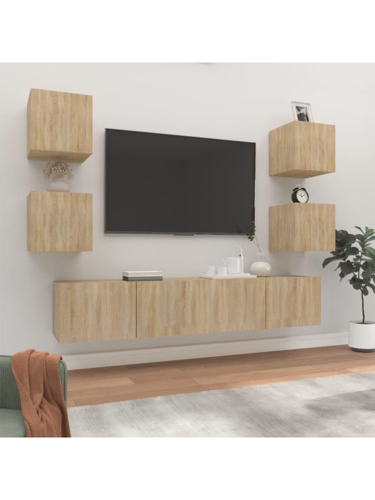 Televizoriaus spintelių komplektas, 6 dalių, ąžuolo, mediena