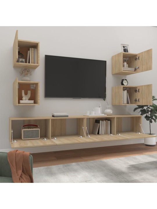 Televizoriaus spintelių komplektas, 6 dalių, ąžuolo, mediena