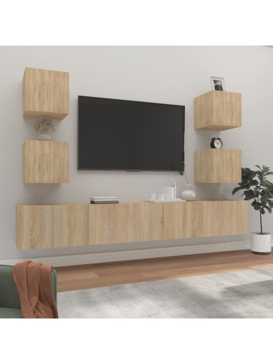 Televizoriaus spintelių komplektas, 6 dalių, ąžuolo, mediena