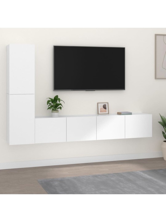 Televizoriaus spintelių komplektas, 4 dalių, baltas, mediena