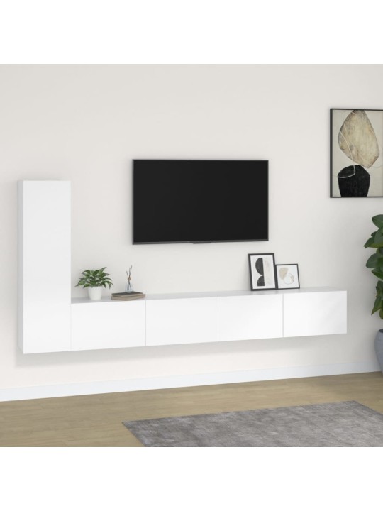 Televizoriaus spintelių komplektas, 3 dalių, baltas, mediena