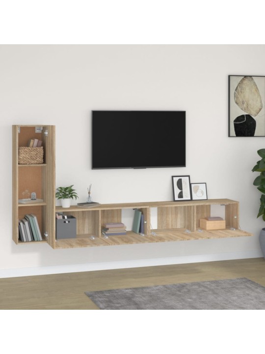 Televizoriaus spintelių komplektas, 3 dalių, ąžuolo, mediena
