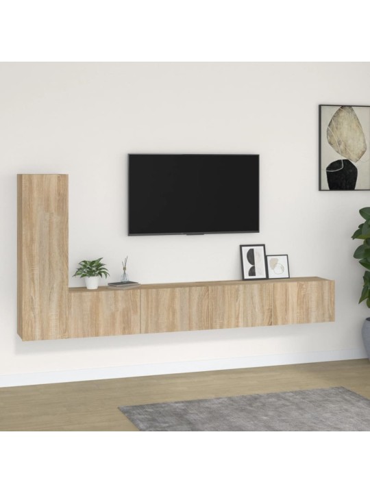 Televizoriaus spintelių komplektas, 3 dalių, ąžuolo, mediena