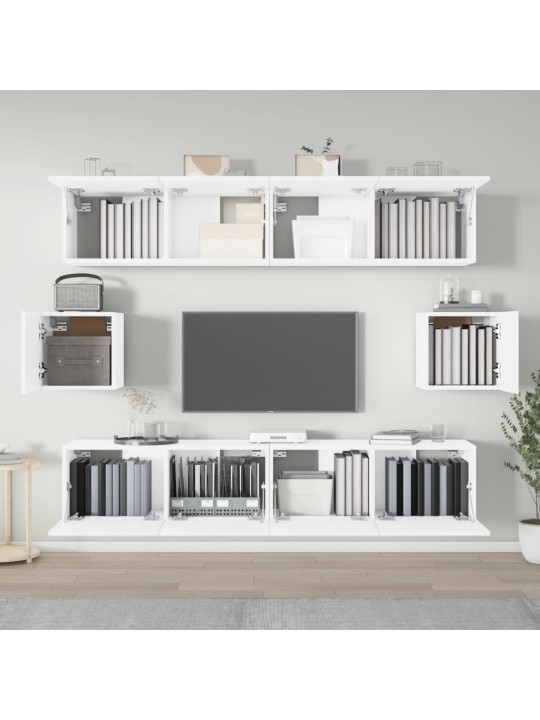 Televizoriaus spintelių komplektas, 6 dalių, baltas, mediena