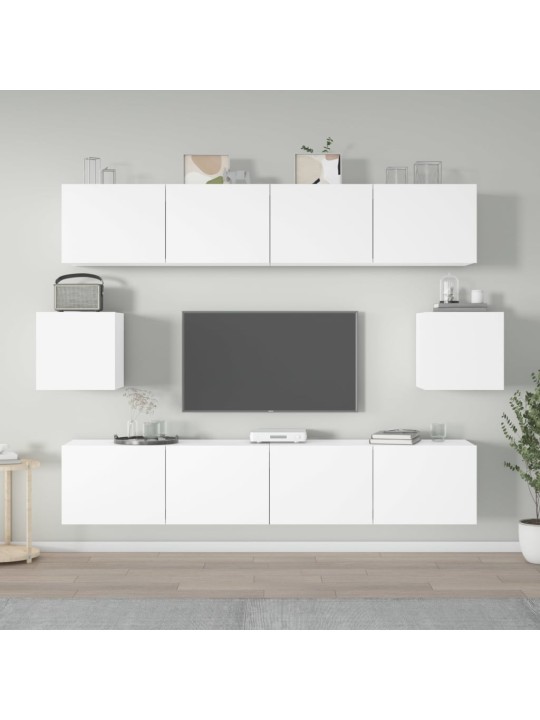 Televizoriaus spintelių komplektas, 6 dalių, baltas, mediena