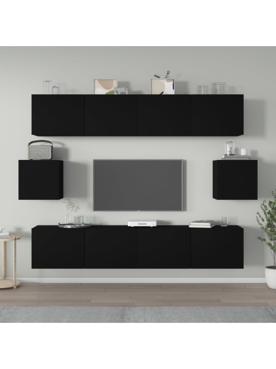 Televizoriaus spintelių komplektas, 6 dalių, juodas, mediena
