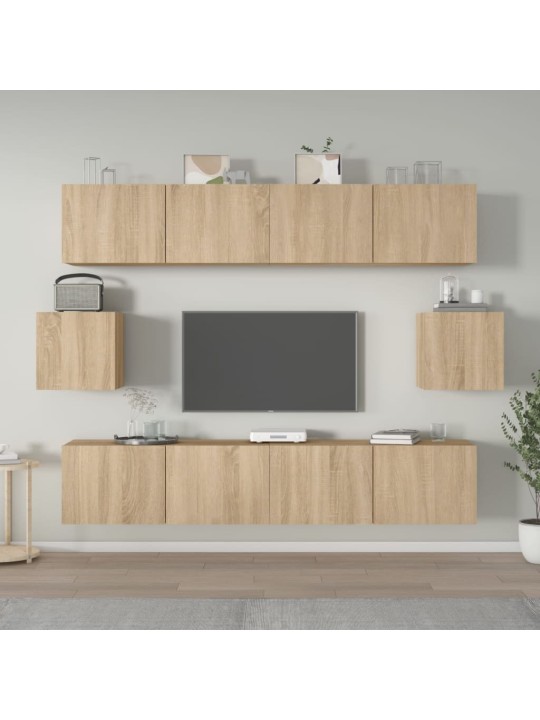 Televizoriaus spintelių komplektas, 6 dalių, ąžuolo, mediena