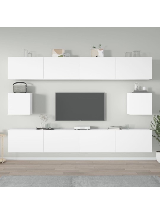 Televizoriaus spintelių komplektas, 6 dalių, baltas, mediena