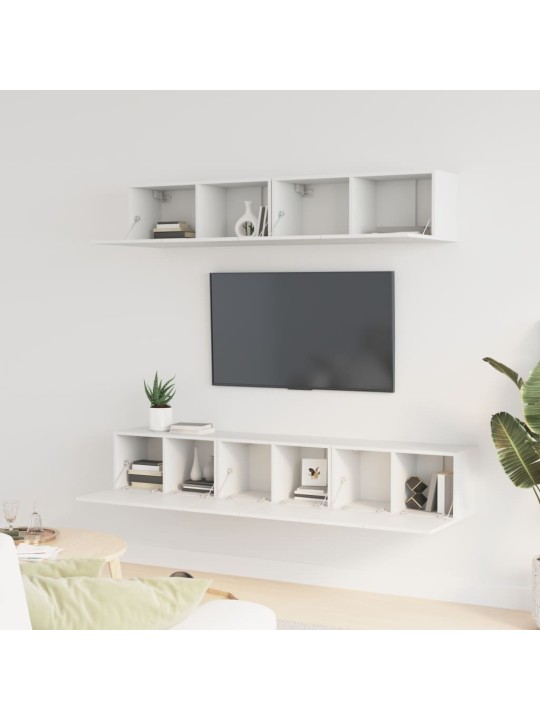 Televizoriaus spintelių komplektas, 5 dalių, baltas, mediena