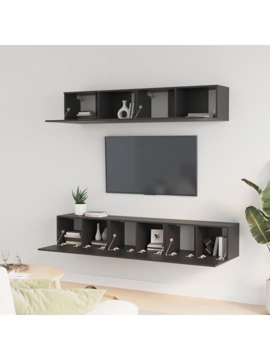Televizoriaus spintelių komplektas, 5 dalių, juodas, mediena