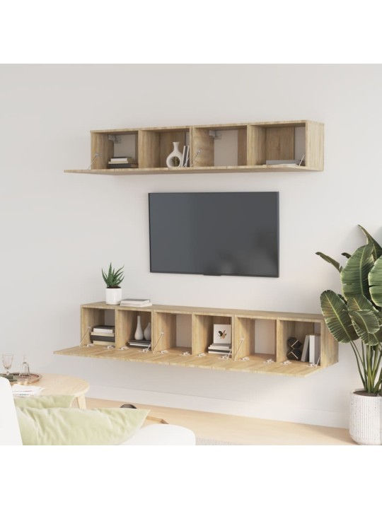 Televizoriaus spintelių komplektas, 5 dalių, ąžuolo, mediena