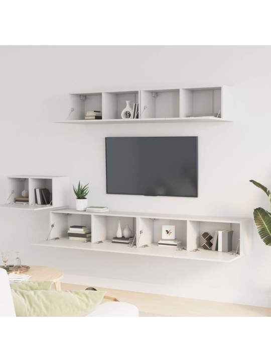 Televizoriaus spintelių komplektas, 5 dalių, baltas, mediena