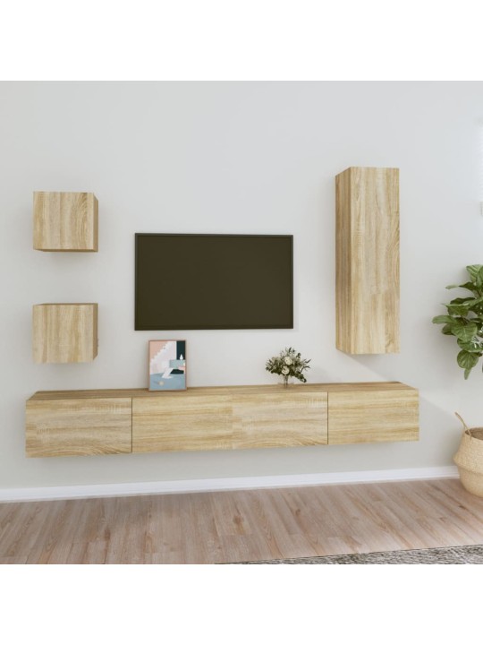 Televizoriaus spintelių komplektas, 5 dalių, ąžuolo, mediena