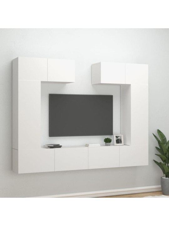 Televizoriaus spintelių komplektas, 6 dalių, baltas, mediena