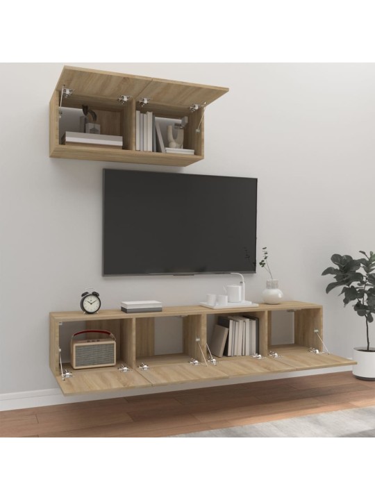 Televizoriaus spintelių komplektas, 3 dalių, ąžuolo, mediena