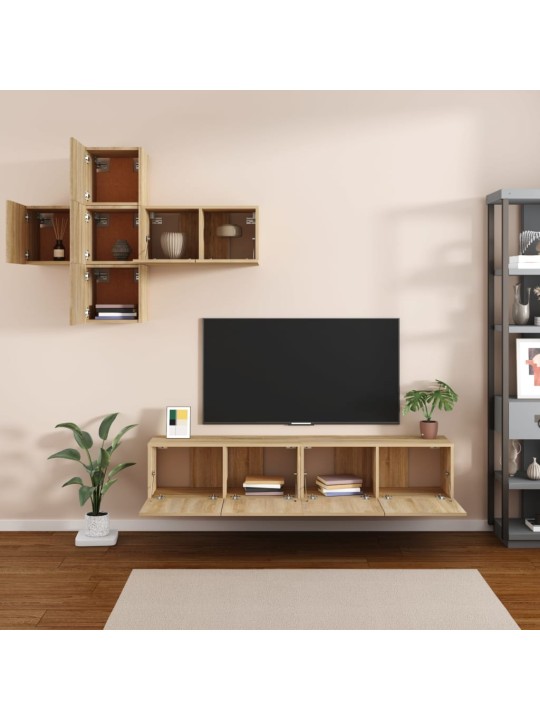 Televizoriaus spintelių komplektas, 7 dalių, ąžuolo, mediena