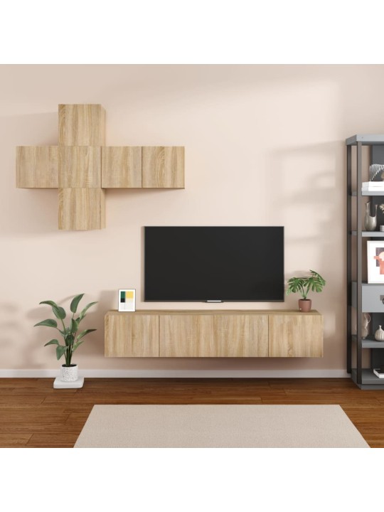 Televizoriaus spintelių komplektas, 7 dalių, ąžuolo, mediena