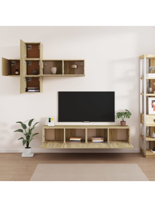 Televizoriaus spintelių komplektas, 7 dalių, ąžuolo, mediena