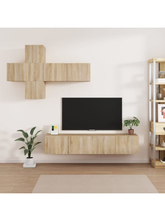 Televizoriaus spintelių komplektas, 7 dalių, ąžuolo, mediena