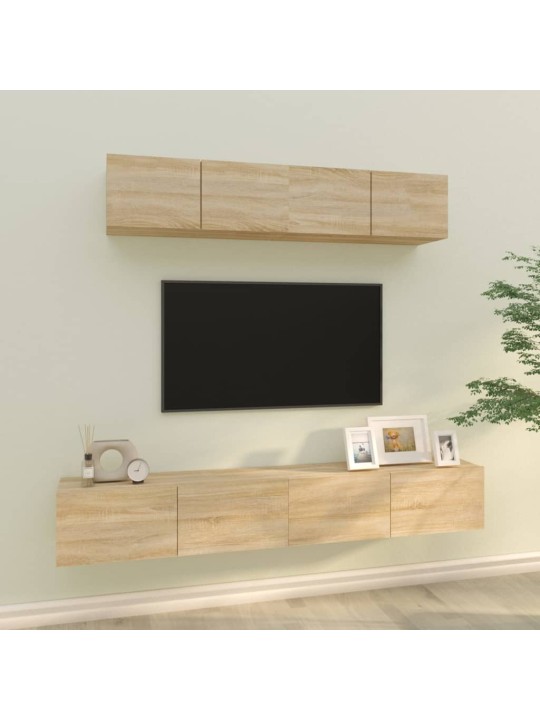 Televizoriaus spintelių komplektas, 4 dalių, ąžuolo, mediena