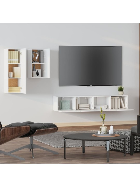 Televizoriaus spintelių komplektas, 4 dalių, baltas, mediena