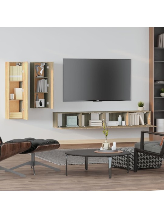 Televizoriaus spintelių komplektas, 4 dalių, ąžuolo, mediena