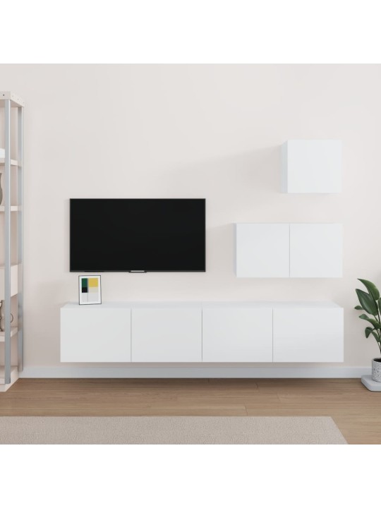 Televizoriaus spintelių komplektas, 4 dalių, baltas, mediena