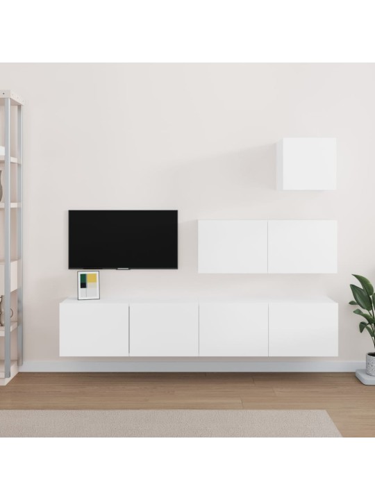 Televizoriaus spintelių komplektas, 4 dalių, baltas, mediena