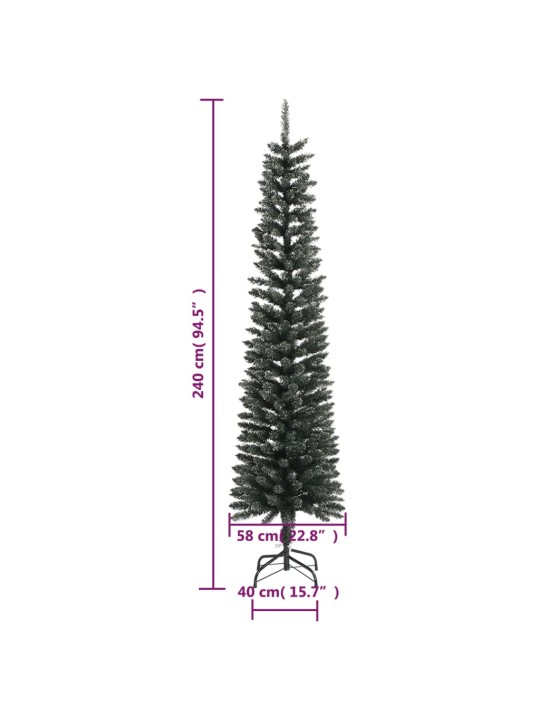 Dirbtinė siaura Kalėdų eglutė su stovu, žalia, 240cm, PVC