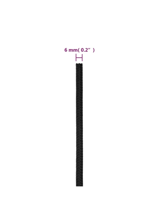 Valties virvė, visiškai juoda, 6mm, 25m, polipropilenas