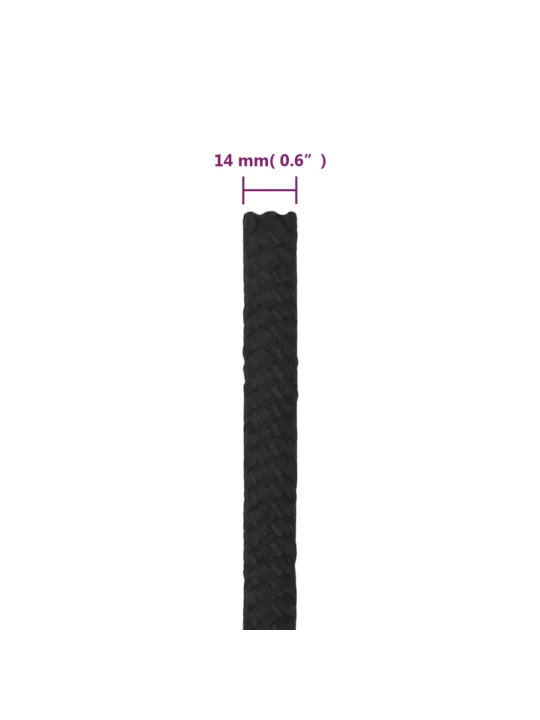 Valties virvė, visiškai juoda, 14mm, 100m, polipropilenas