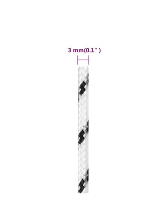 Pinta valties virvė, baltos spalvos, 3mmx25m, poliesteris