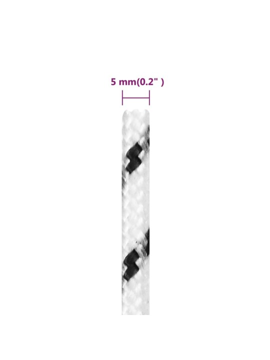 Pinta valties virvė, baltos spalvos, 5mmx50m, poliesteris