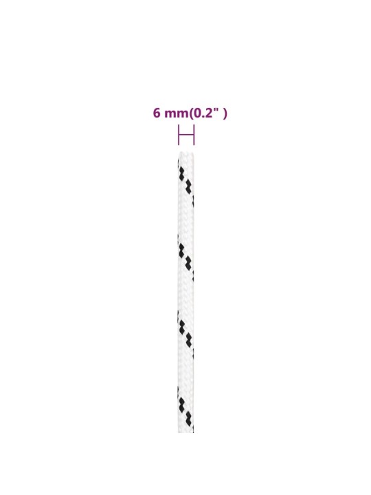 Pinta valties virvė, baltos spalvos, 6mmx25m, poliesteris