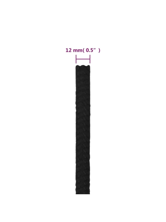Darbo virvė, juodos spalvos, 12mm, 25m, poliesteris