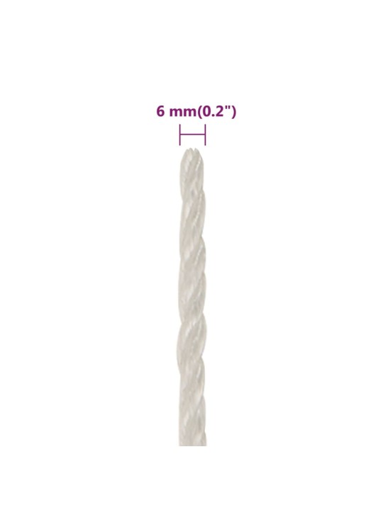 Darbo virvė, baltos spalvos, 6mm, 25m, polipropilenas