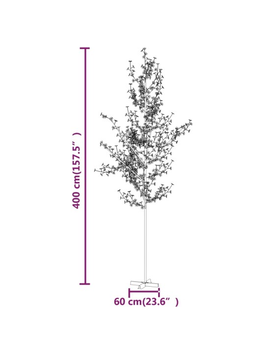 LED medis su vyšnių žiedais, 400cm, 672 šiltos baltos LED