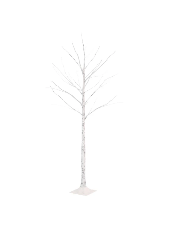 Beržas su 72 šiltomis baltomis LED lemputėmis, 150cm, baltas