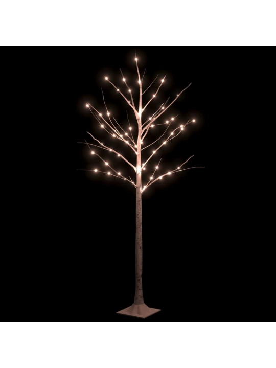 Beržas su 72 šiltomis baltomis LED lemputėmis, 150cm, baltas