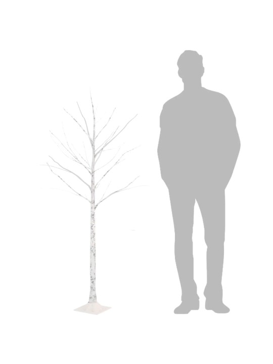 Beržas su 72 šiltomis baltomis LED lemputėmis, 150cm, baltas