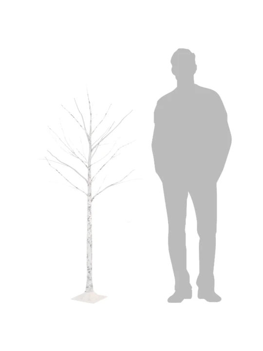 Beržas su 72 šiltomis baltomis LED lemputėmis, 150cm, baltas