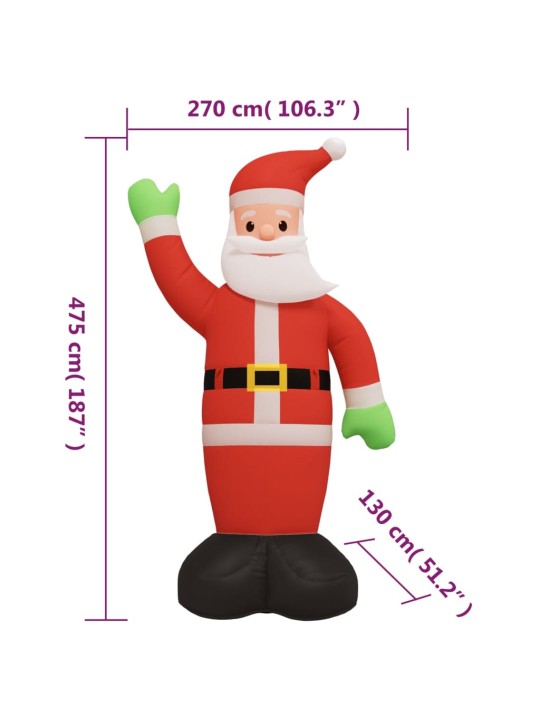 Pripučiamas Kalėdų Senelis su LED lemputėmis, 475cm