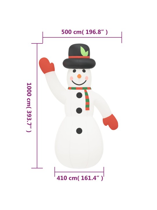 Pripučiama kalėdinė dekoracija sniego senis su LED, 1000cm