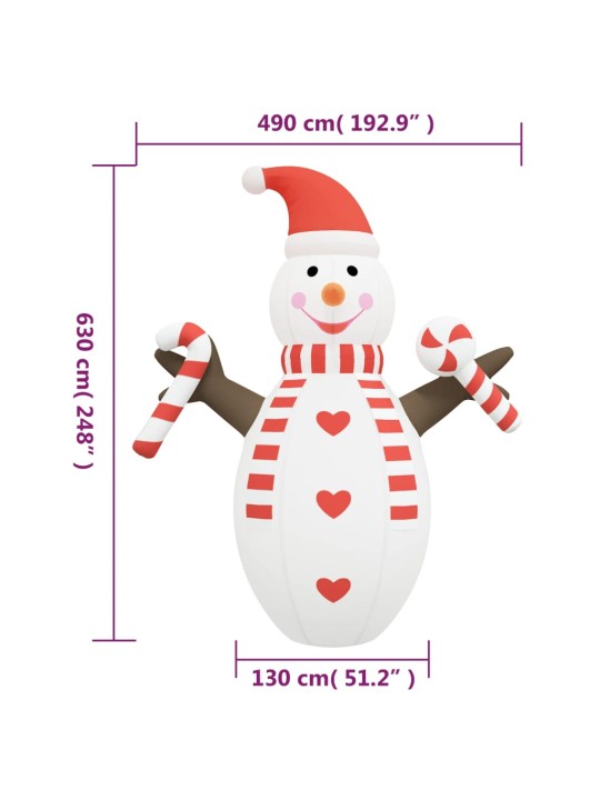 Pripučiama kalėdinė dekoracija sniego senis su LED, 630cm